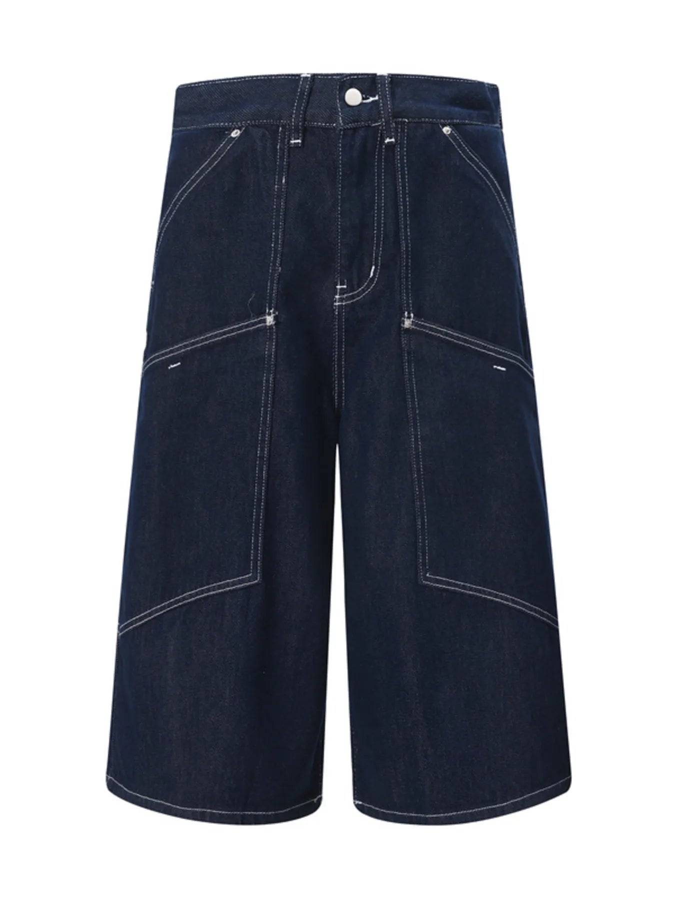 Front view of Men's Wash Cargo Denim Shorts in Dark Blue showing neckline and sleeve details