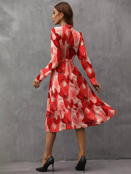 Notched Tie Waist Long Sleeve Dress - Rochelle's House LLC