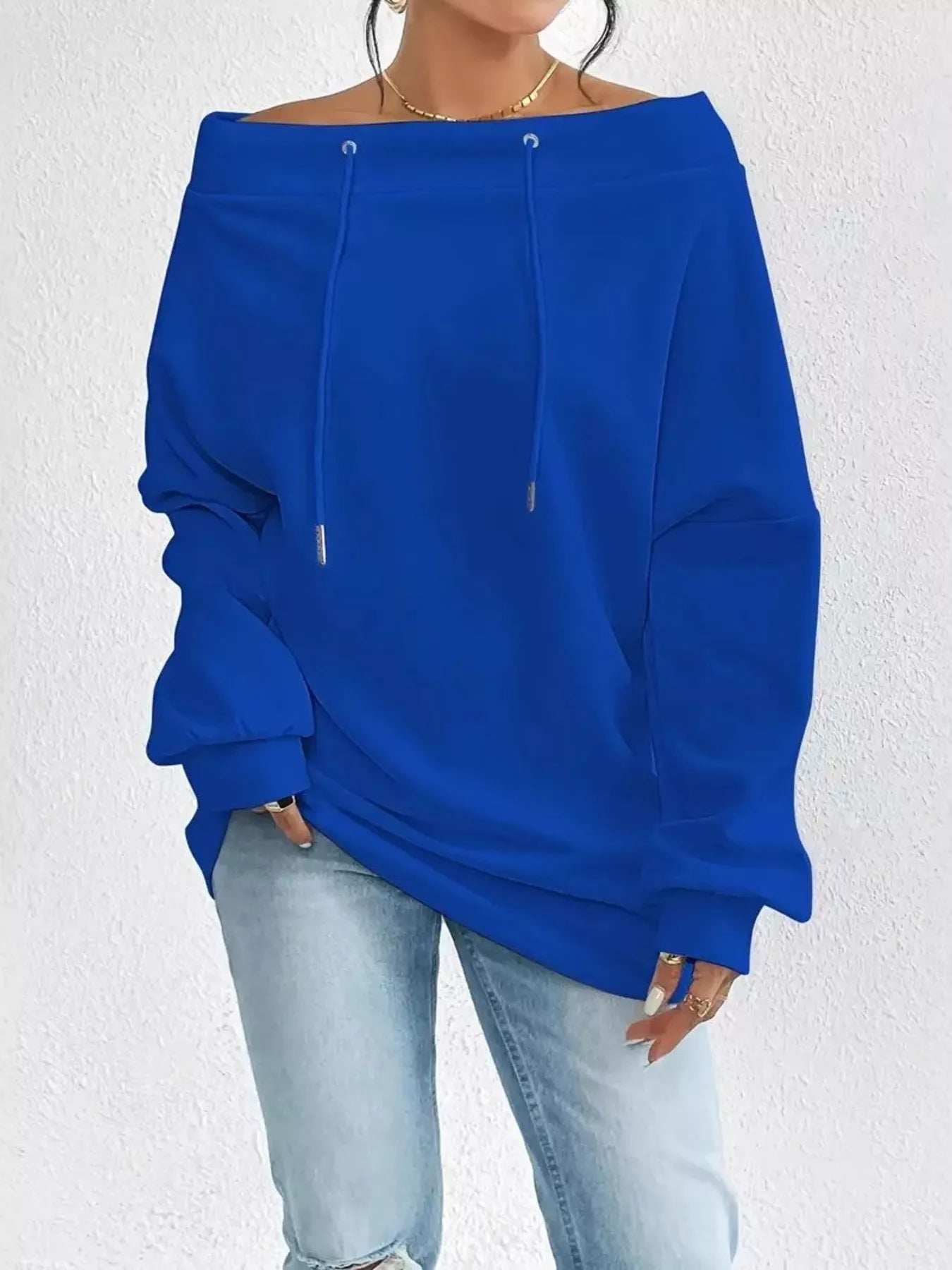 Off - Shoulder Drawstring Sweatshirt - Rochelle's House LLC