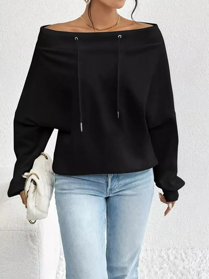 Off - Shoulder Drawstring Sweatshirt - Rochelle's House LLC
