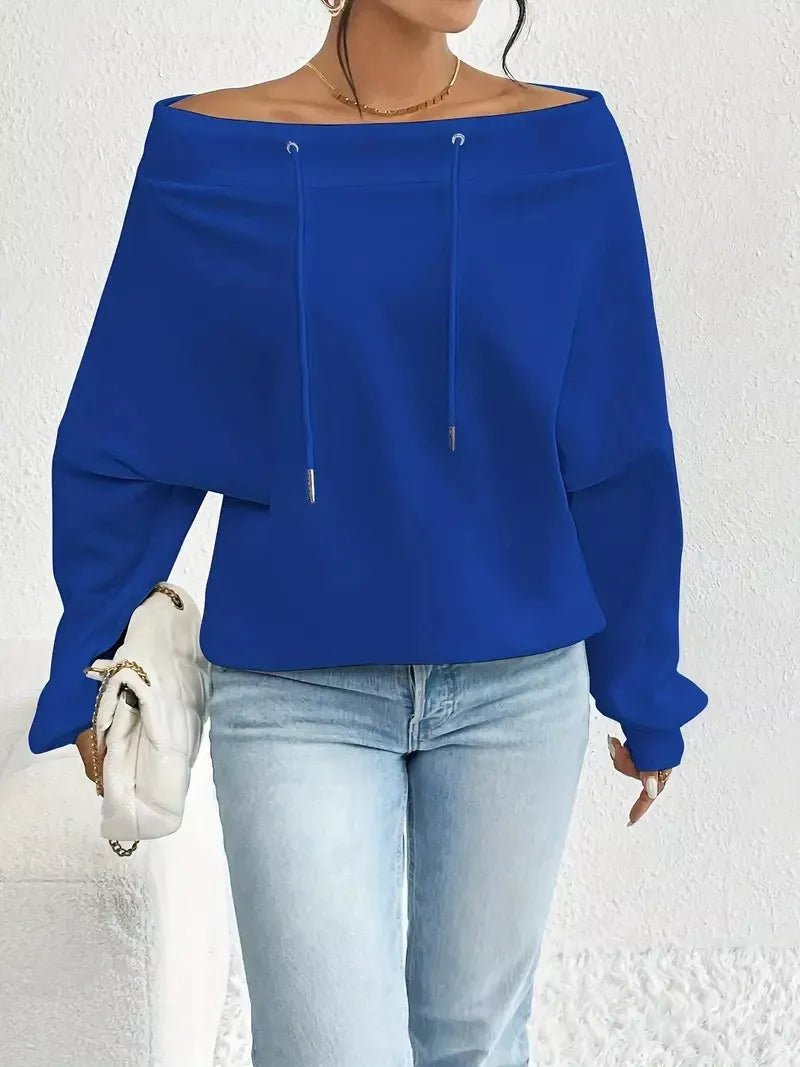 Off - Shoulder Drawstring Sweatshirt - Rochelle's House LLC