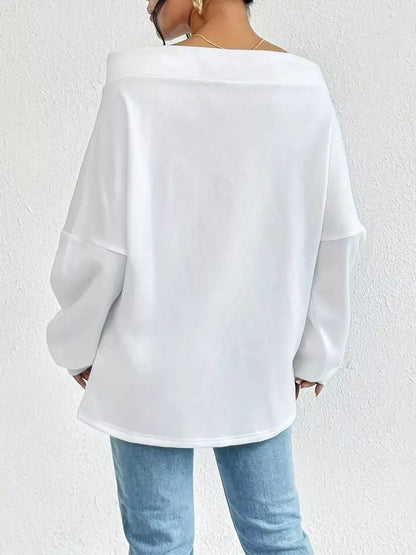 Off - Shoulder Drawstring Sweatshirt - Rochelle's House LLC