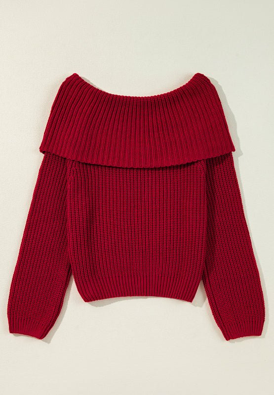 Off - Shoulder Long Sleeve Sweater - Rochelle's House LLC