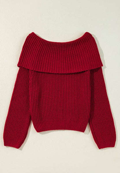 Off - Shoulder Long Sleeve Sweater - Rochelle's House LLC