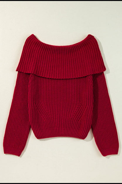 Off - Shoulder Long Sleeve Sweater - Rochelle's House LLC