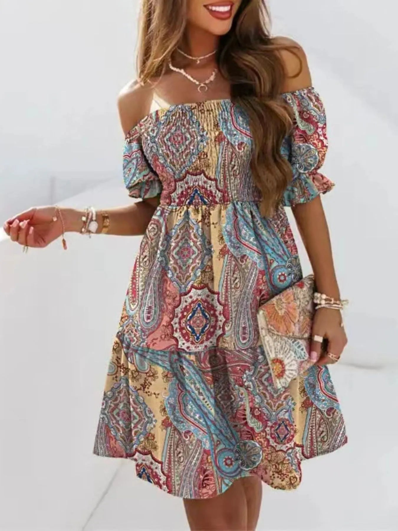 Off Shoulder Smocked Summer Dress - Rochelle's House LLC