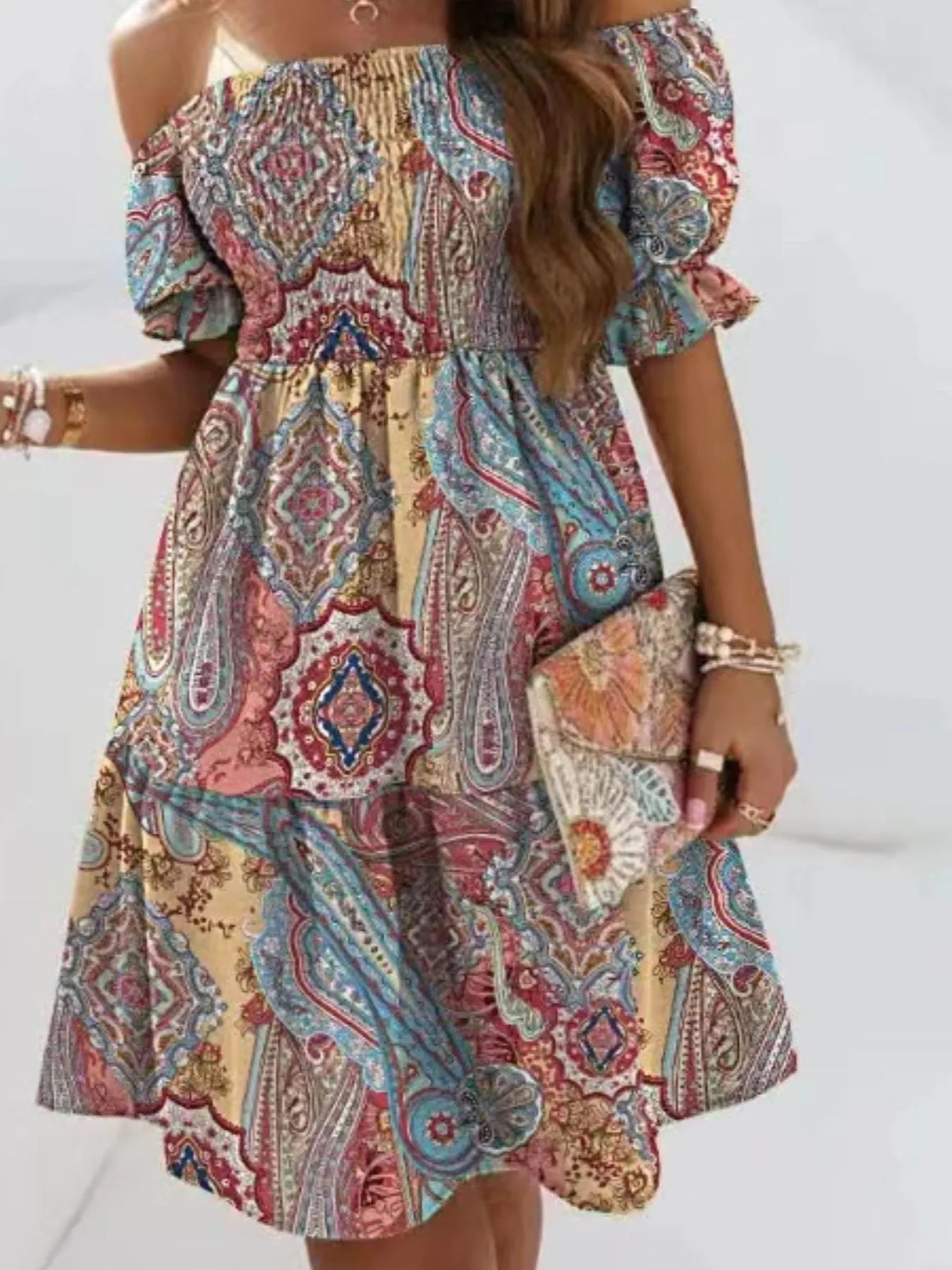 Off Shoulder Smocked Summer Dress - Rochelle's House LLC