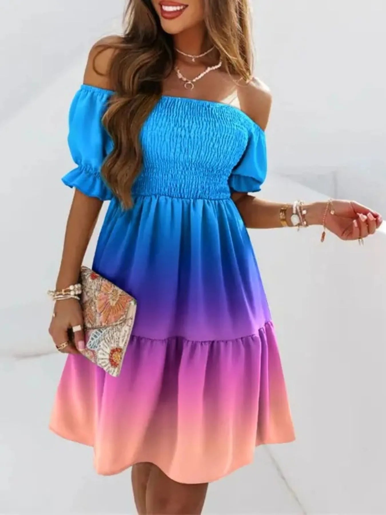 Off Shoulder Smocked Summer Dress - Rochelle's House LLC