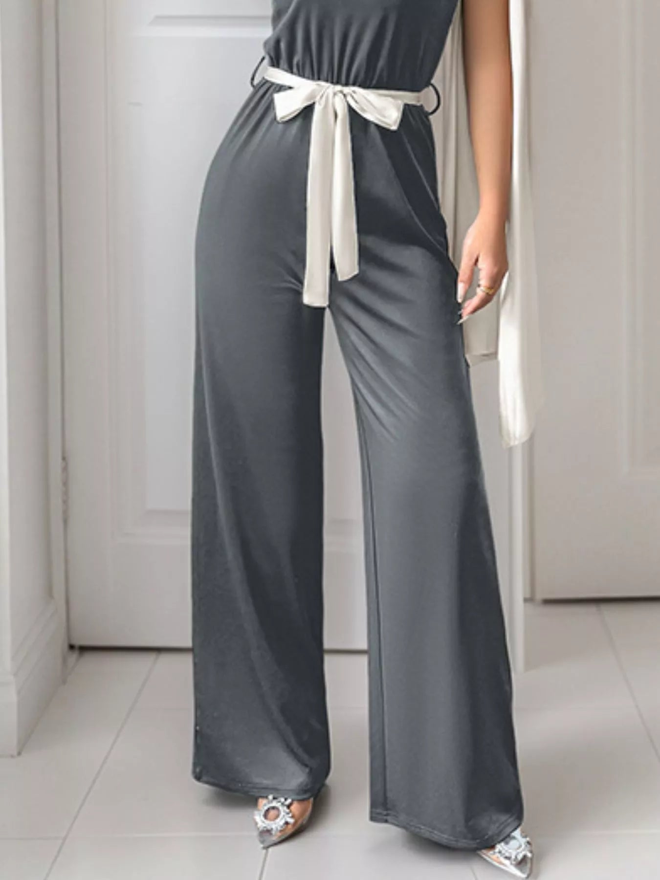 One - Shoulder Bowknot Wide Leg Jumpsuit - Rochelle's House LLC