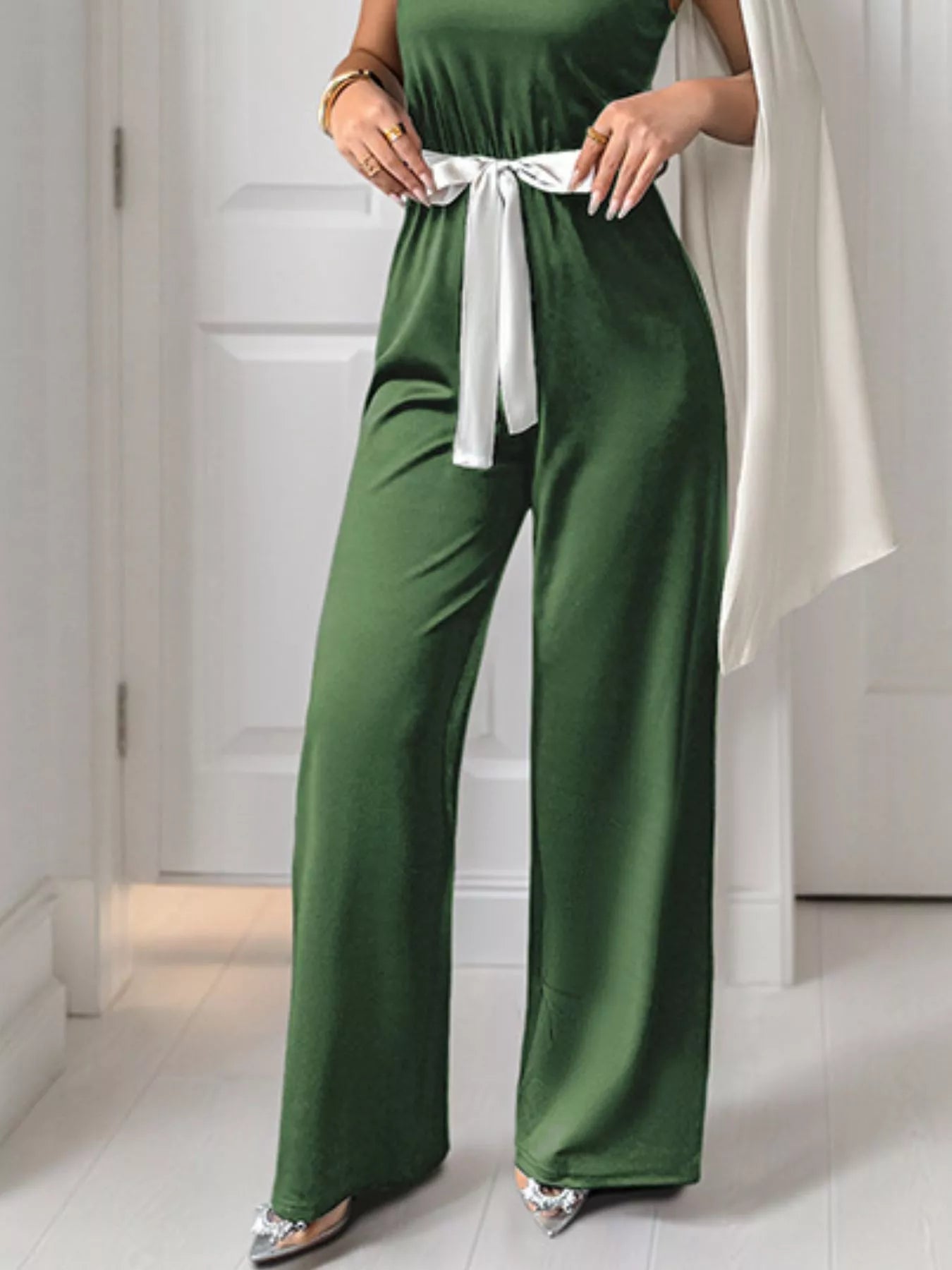 One - Shoulder Bowknot Wide Leg Jumpsuit - Rochelle's House LLC