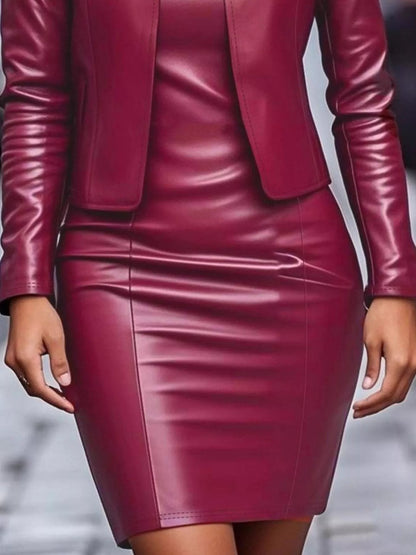Open Front Leather Jacket & Dress Set - Rochelle's House LLC
