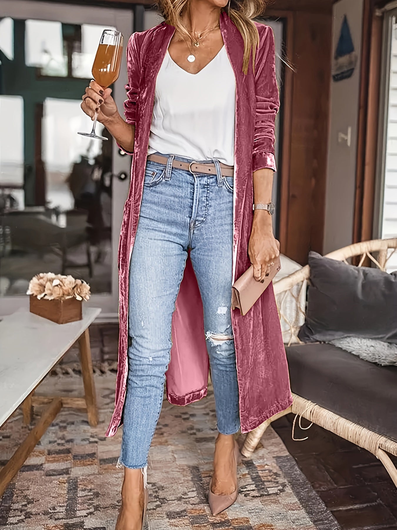 Open Front Long Sleeve Coat - Rochelle's House LLC