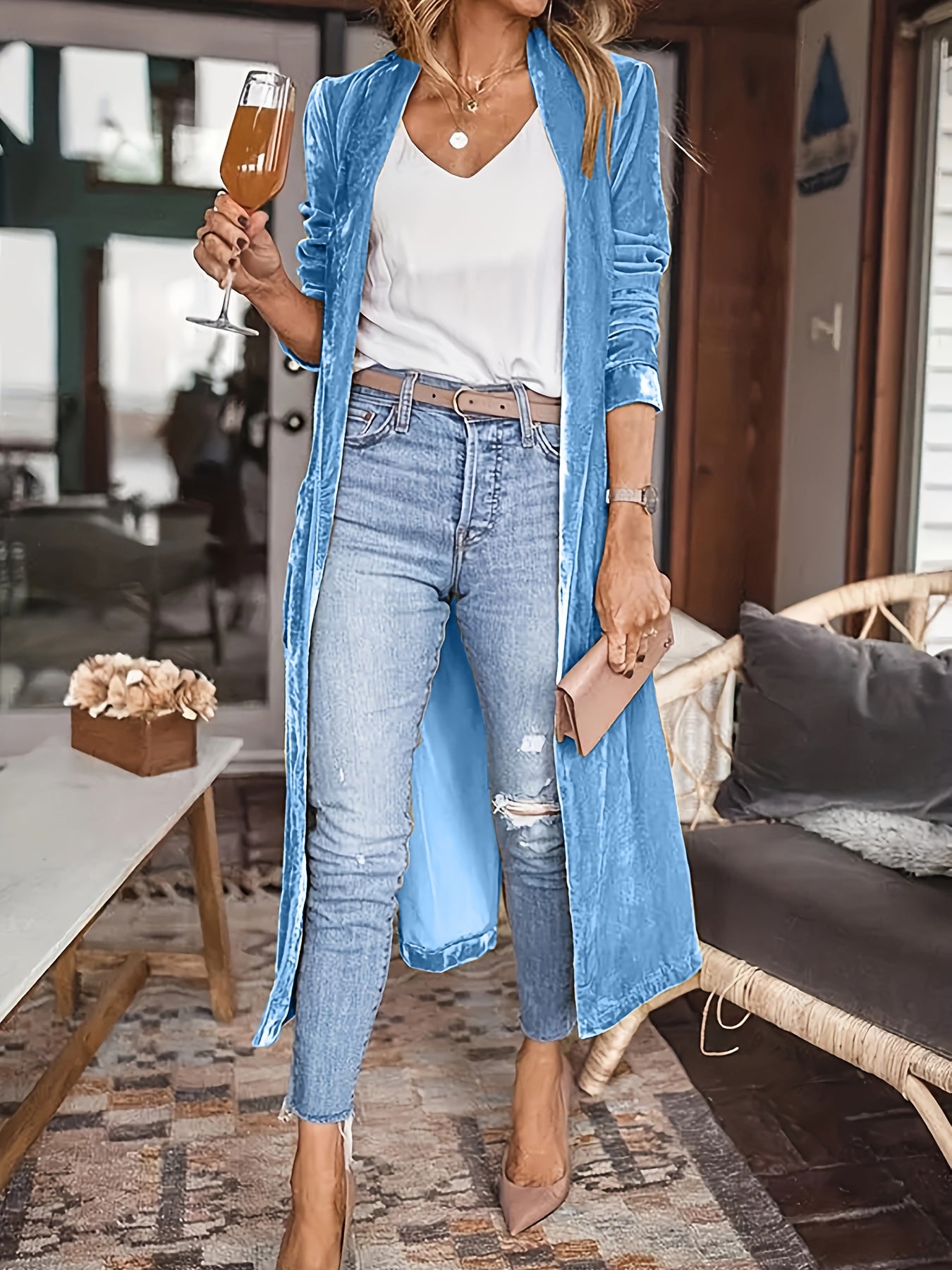 Open Front Long Sleeve Coat - Rochelle's House LLC