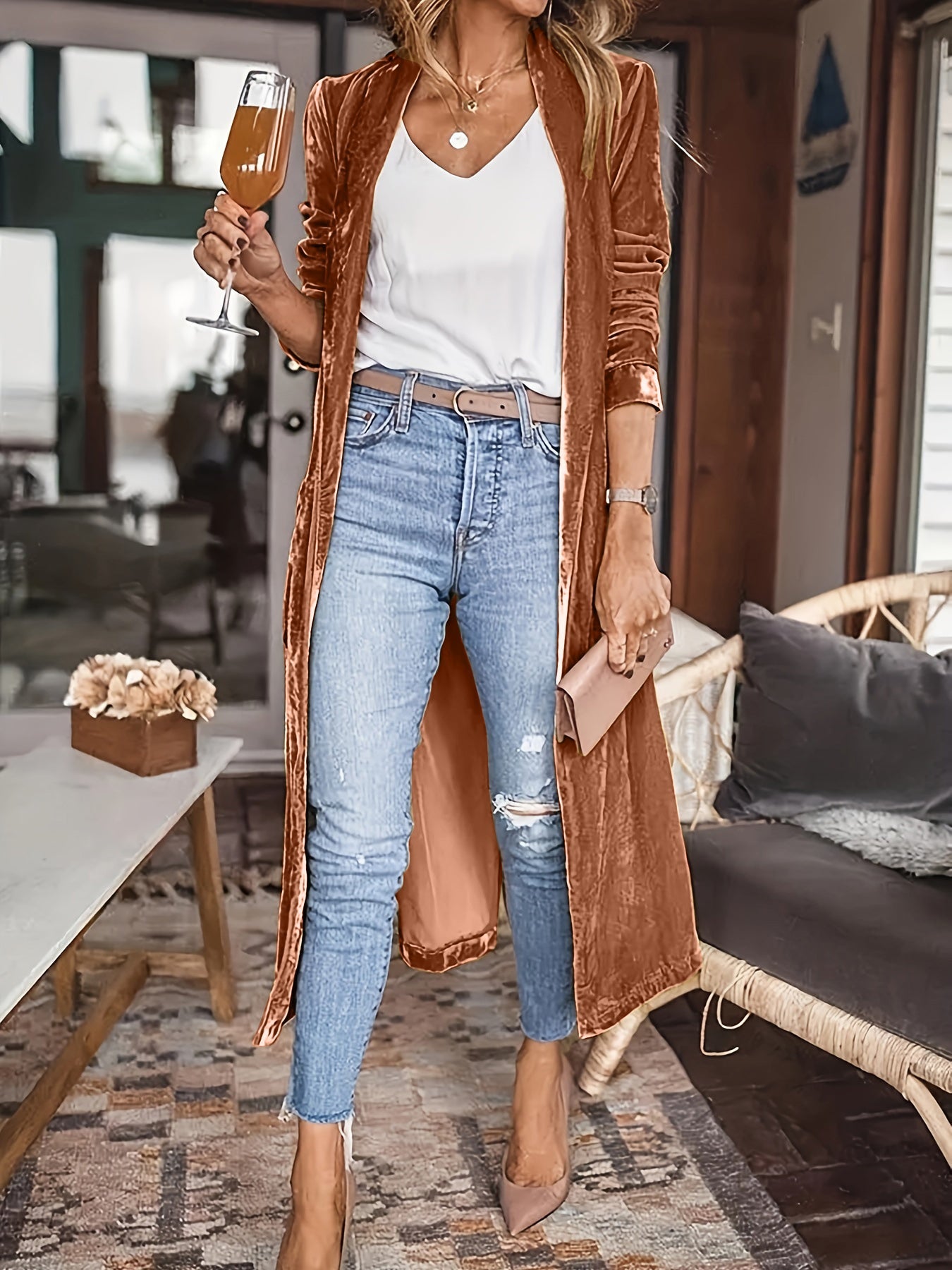 Open Front Long Sleeve Coat - Rochelle's House LLC