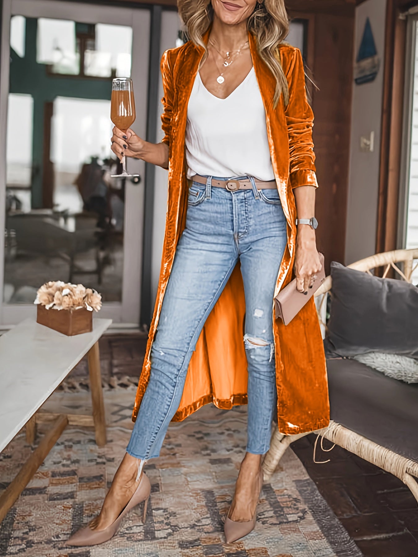 Open Front Long Sleeve Coat - Rochelle's House LLC