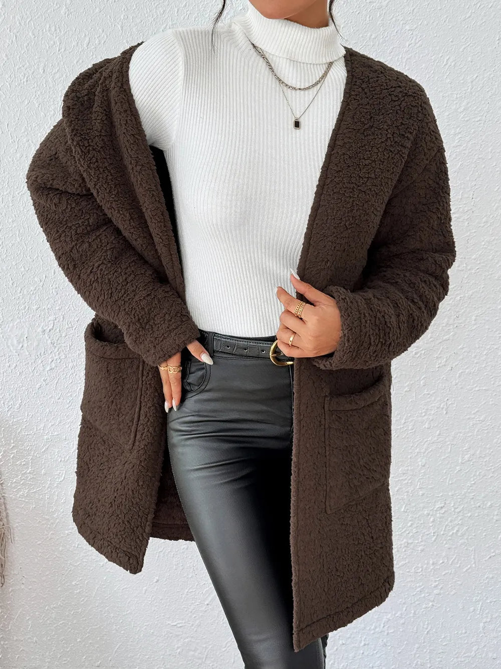 Open Front Long Sleeve Winter Coat - Rochelle's House LLC