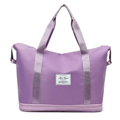 Front view of Oxford Cloth Travel Bag in Lavender showing neckline and sleeve details