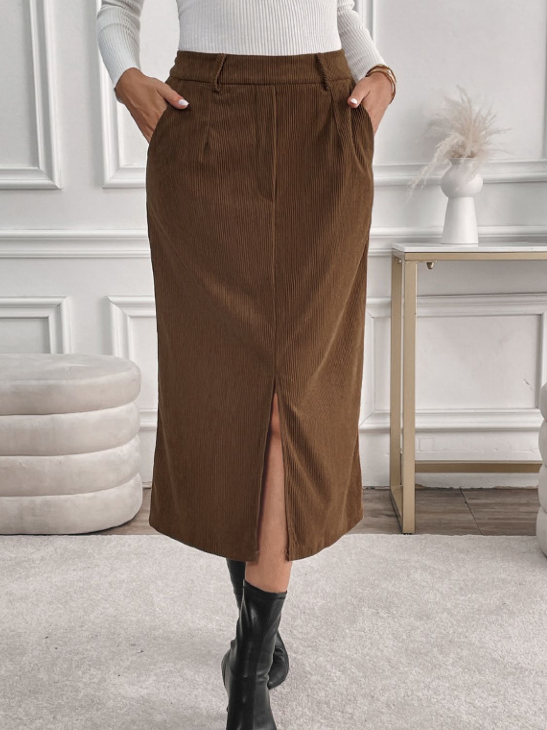 Side view of product highlighting flattering shape and movement