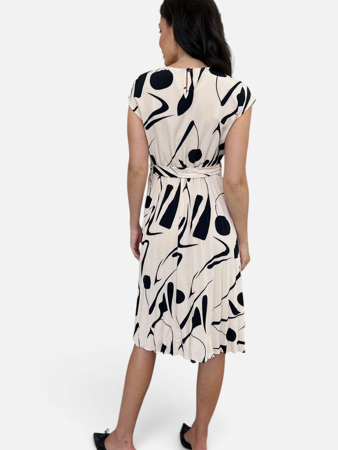 Perfee Tied Pleated Printed Cap Sleeve Dress - Rochelle's House LLC