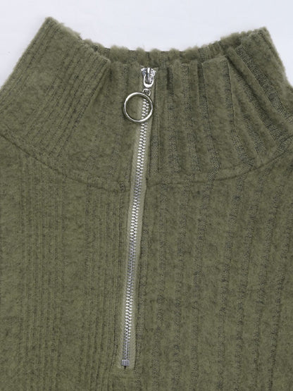 Perfee Tied Quarter Zip Long Sleeve Dress - Rochelle's House LLC