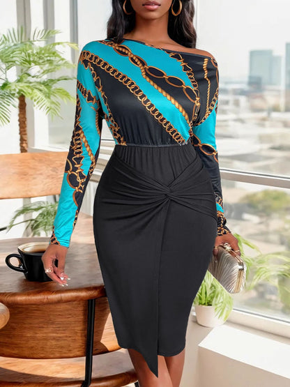 Perfee Twisted Printed Long Sleeve Dress - Rochelle's House LLC