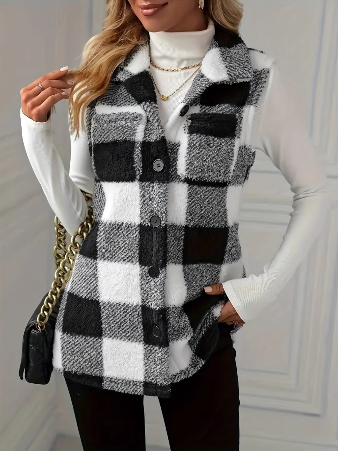 Plaid Button Up Vest Coat - Rochelle's House LLC