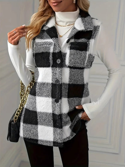 Plaid Button Up Vest Coat - Rochelle's House LLC