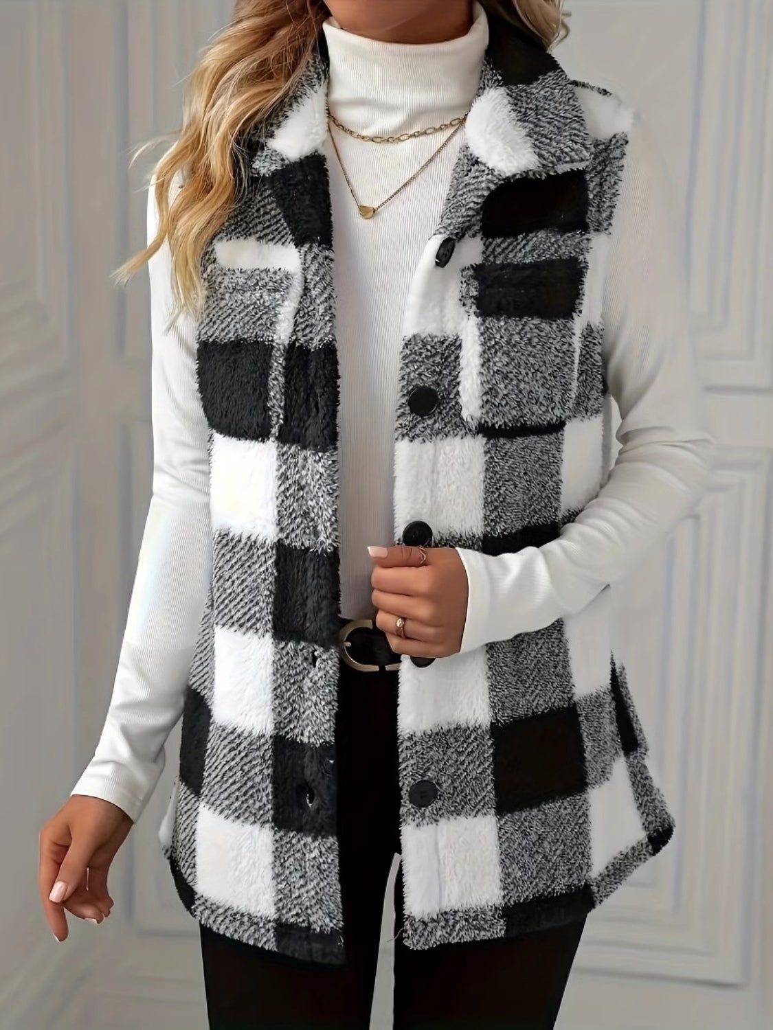 Plaid Button Up Vest Coat - Rochelle's House LLC