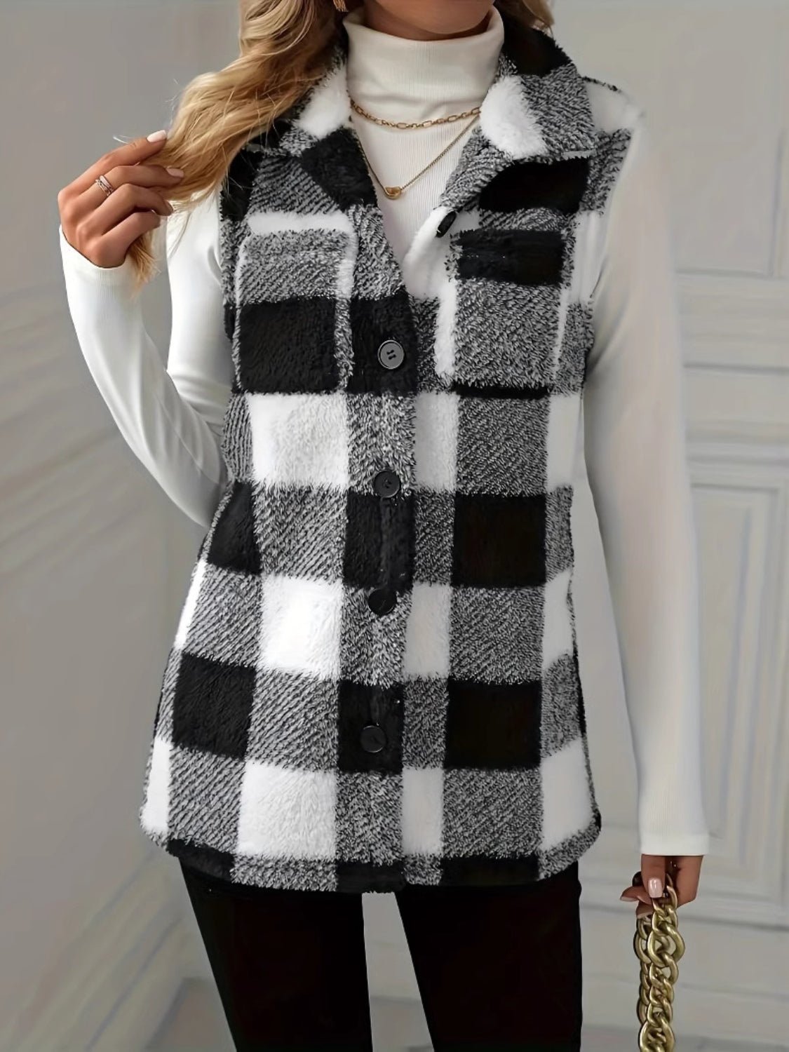 Plaid Button Up Vest Coat - Rochelle's House LLC