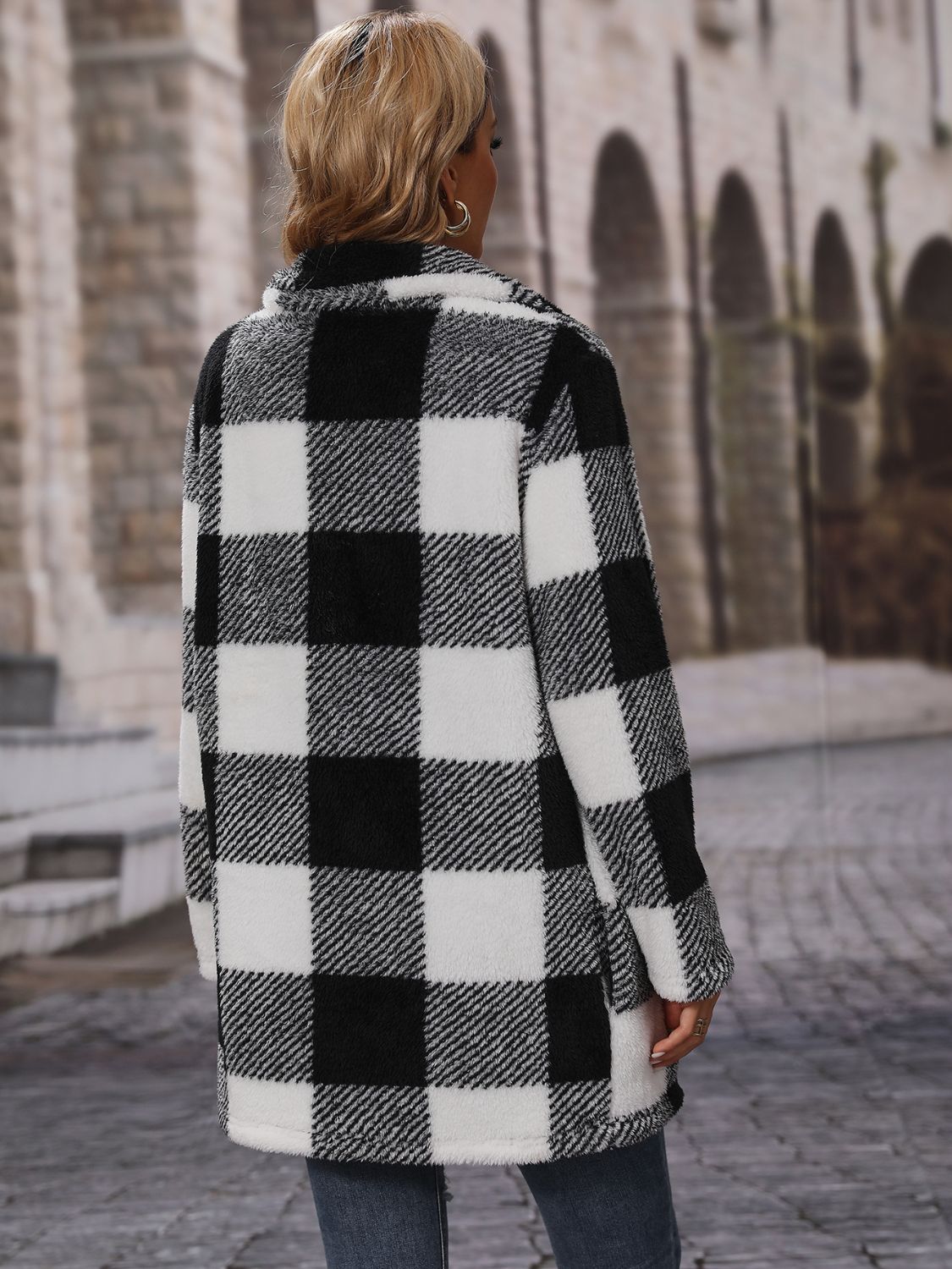 Plaid Collared Neck Coat with Pockets - Rochelle's House LLC