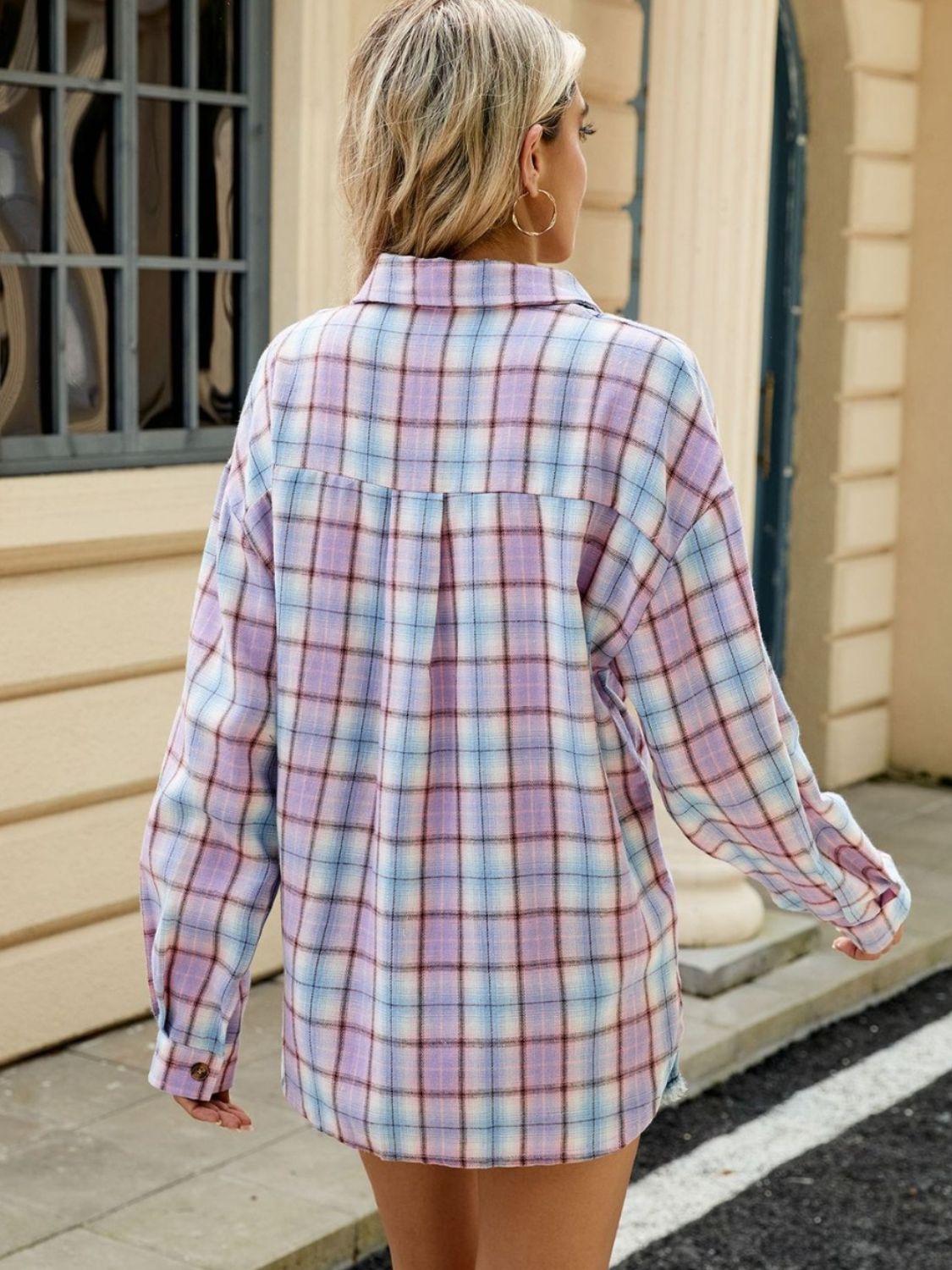 Plaid Collared Neck Long Sleeve Shirt - Rochelle's House LLC
