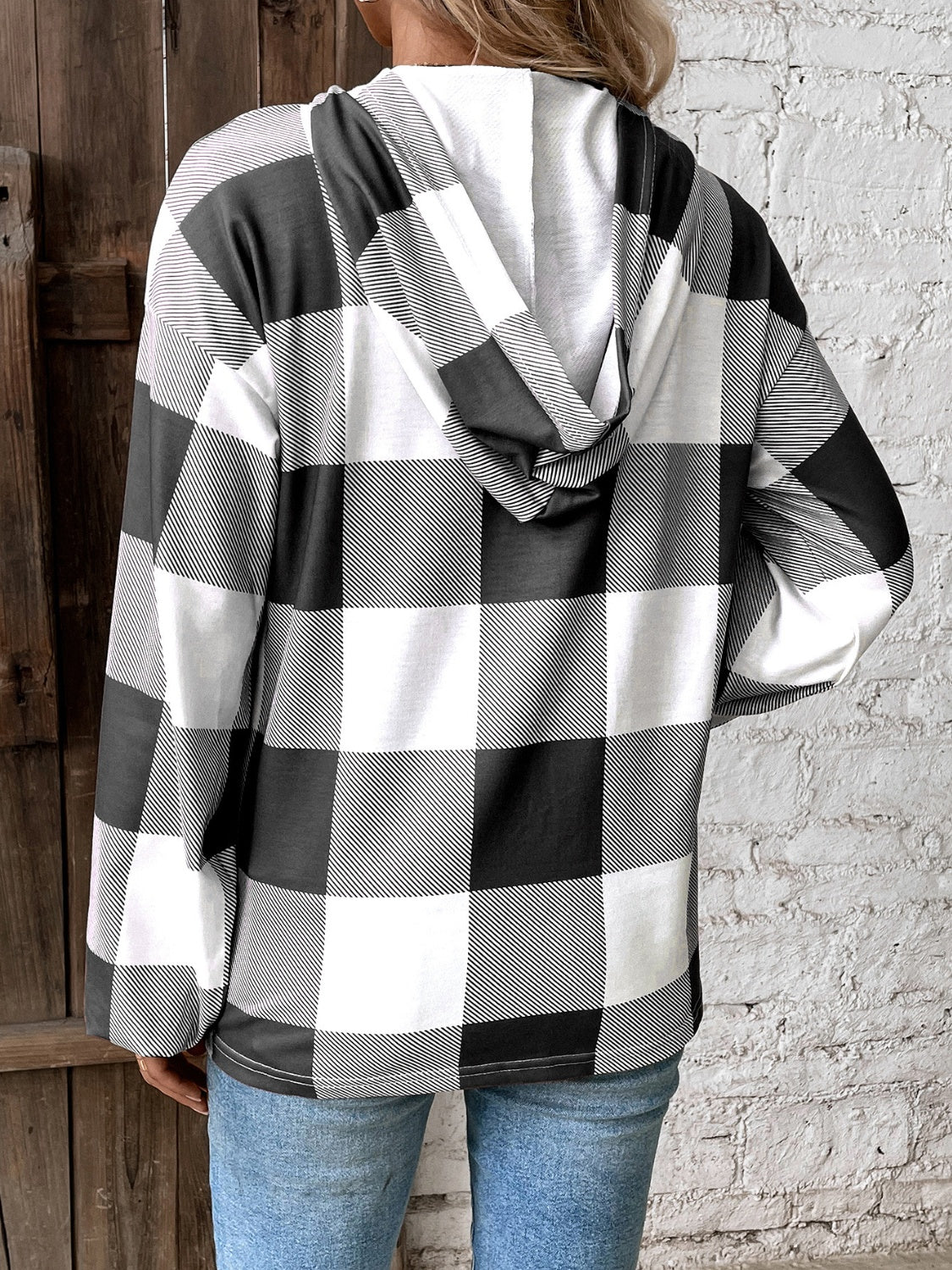 Plaid Dropped Shoulder Long Sleeve Hoodie - Rochelle's House LLC
