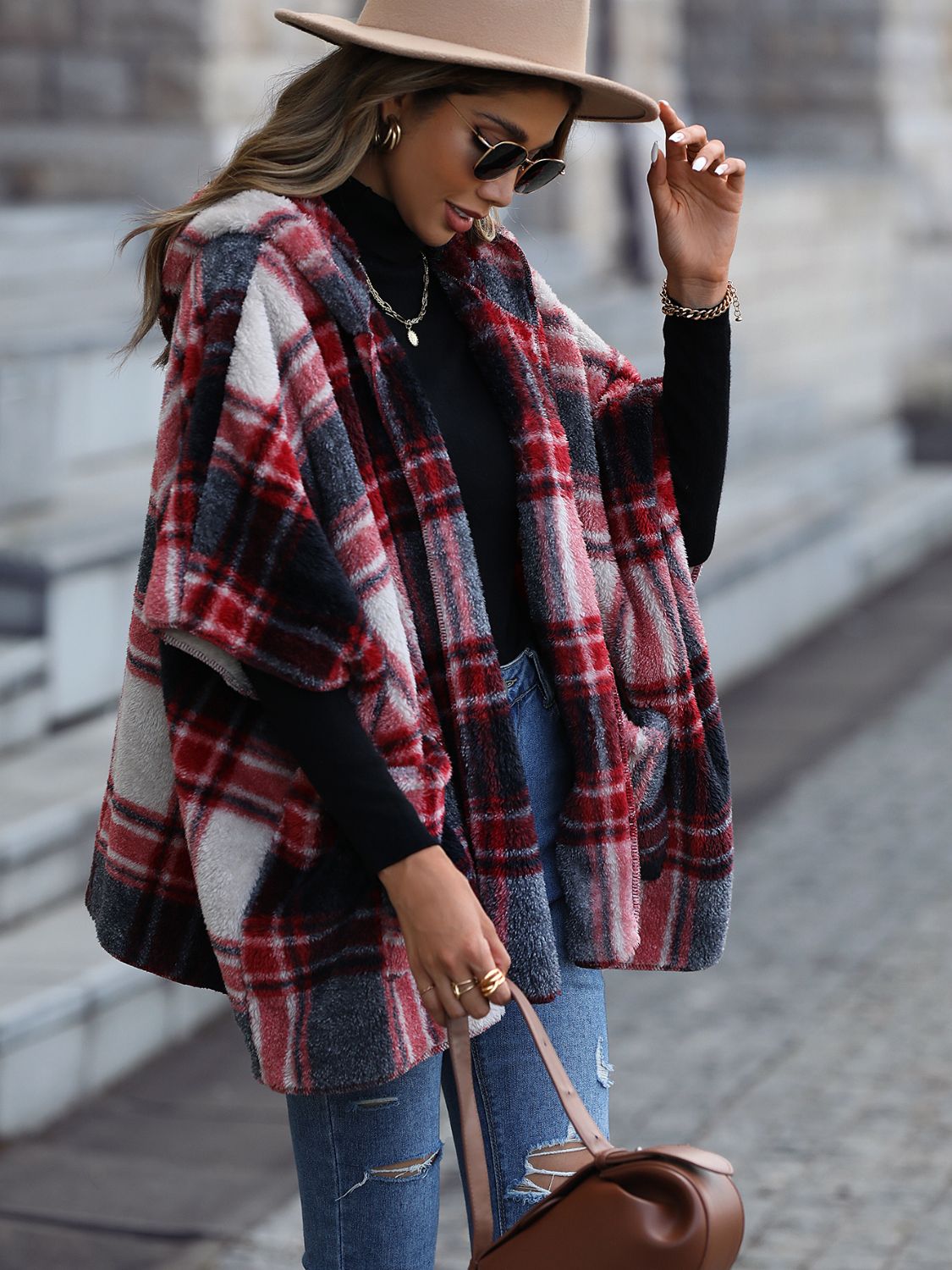 Plaid Hooded Coat with Pockets - Rochelle's House LLC