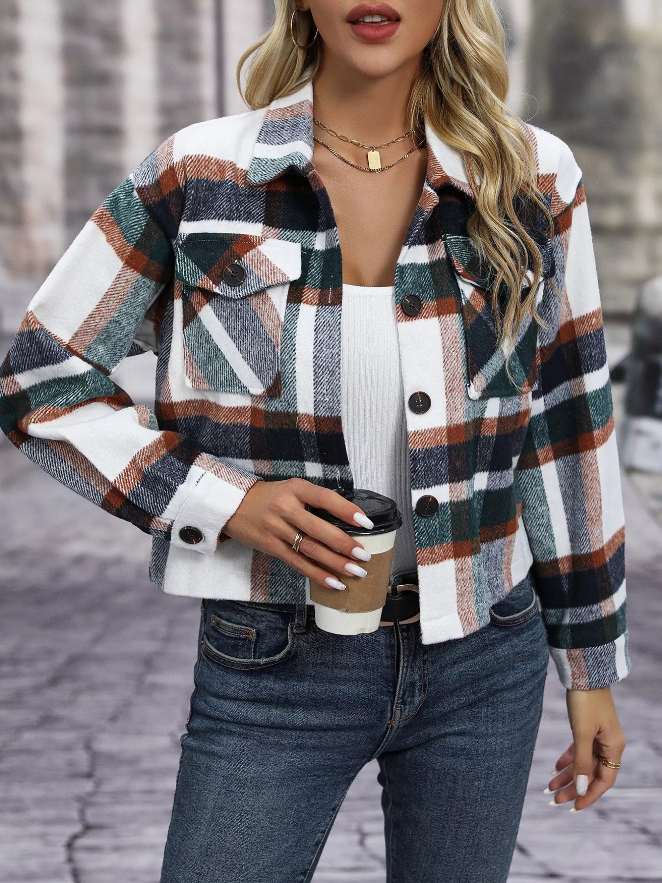 Plaid Oversized Button - Up Cropped Jacket - Rochelle's House LLC