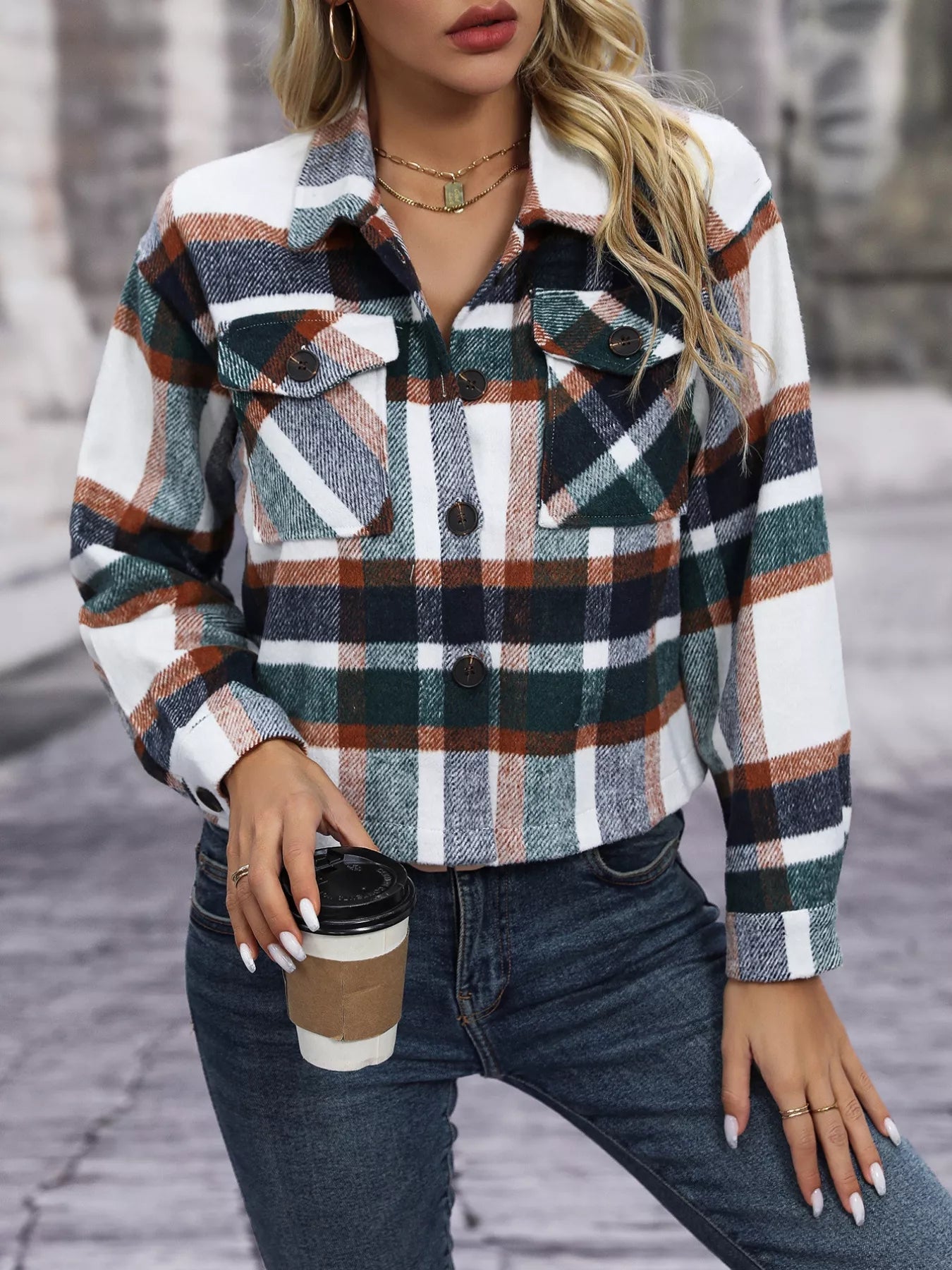 Plaid Oversized Button - Up Cropped Jacket - Rochelle's House LLC