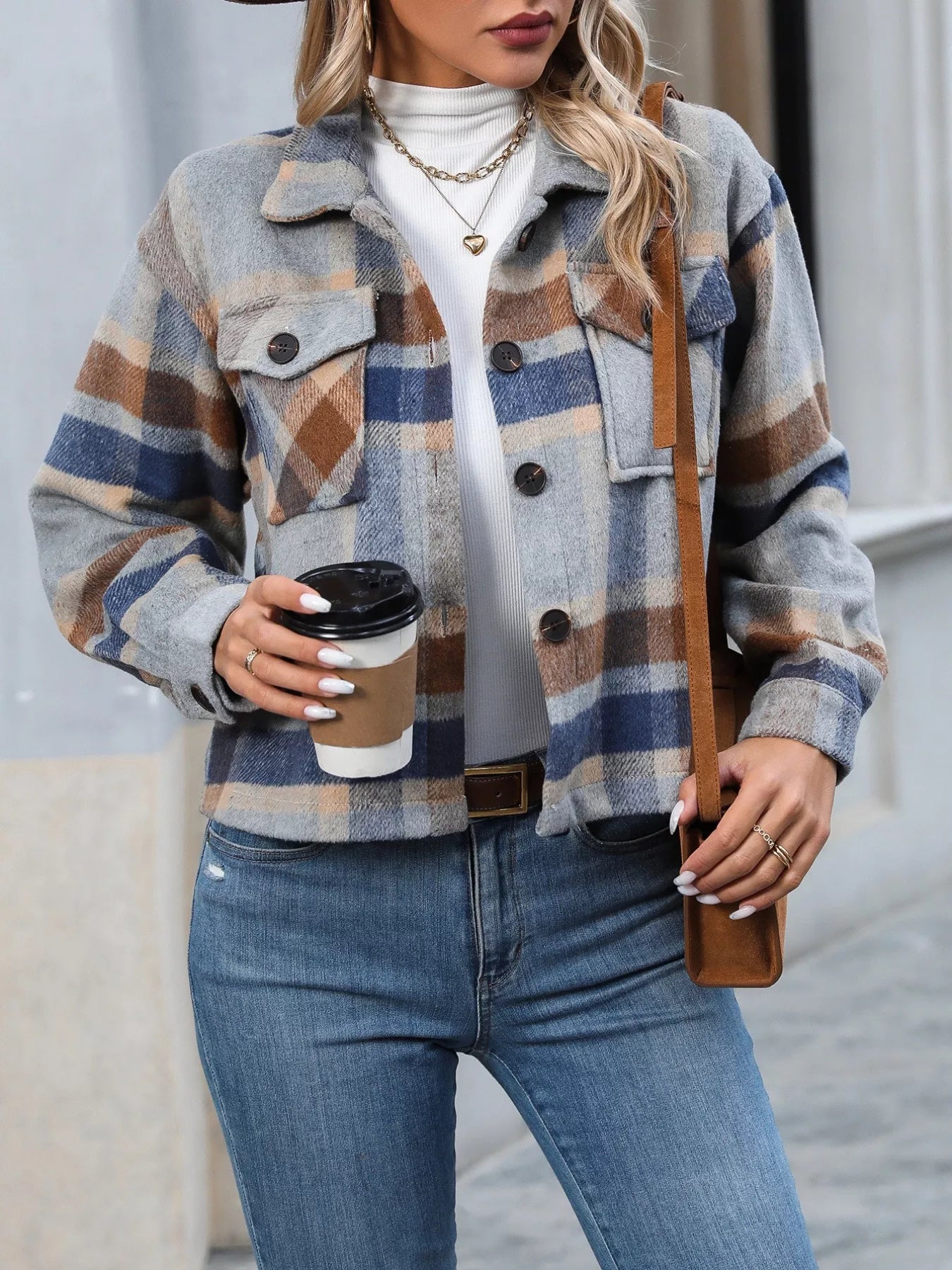 Plaid Oversized Button - Up Cropped Jacket - Rochelle's House LLC