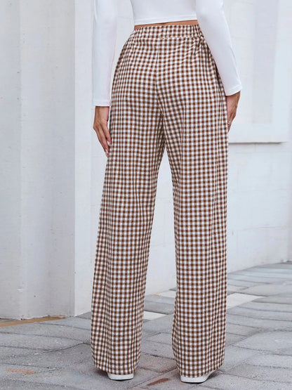 Plaid Wide Leg Casual Pants - Rochelle's House LLC