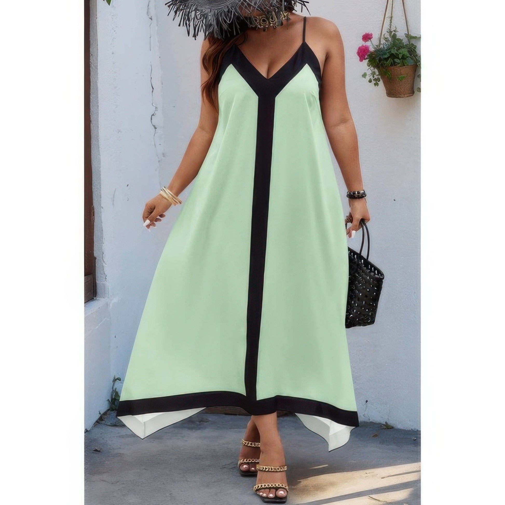 Plus Colorblock Spaghetti Strap A Line Dress - Rochelle's House LLC