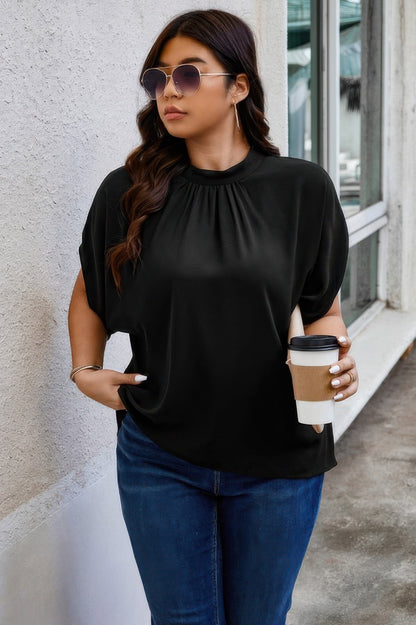 Plus Mock Neck Batwing Sleeve Loose Tunic Top - Rochelle's House LLC