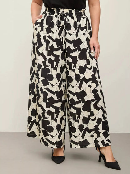Plus Size Abstract Print Wide Leg Pants - Rochelle's House LLC