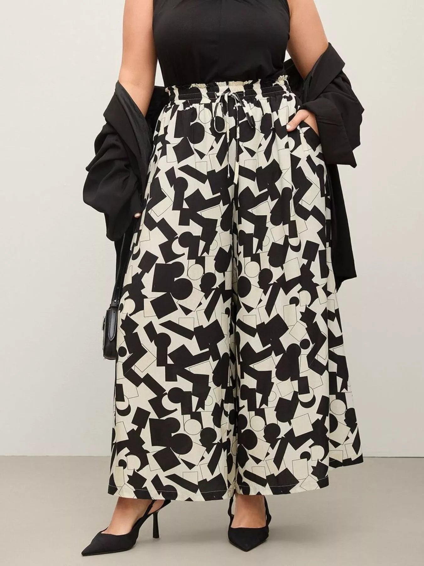 Plus Size Abstract Print Wide Leg Pants - Rochelle's House LLC