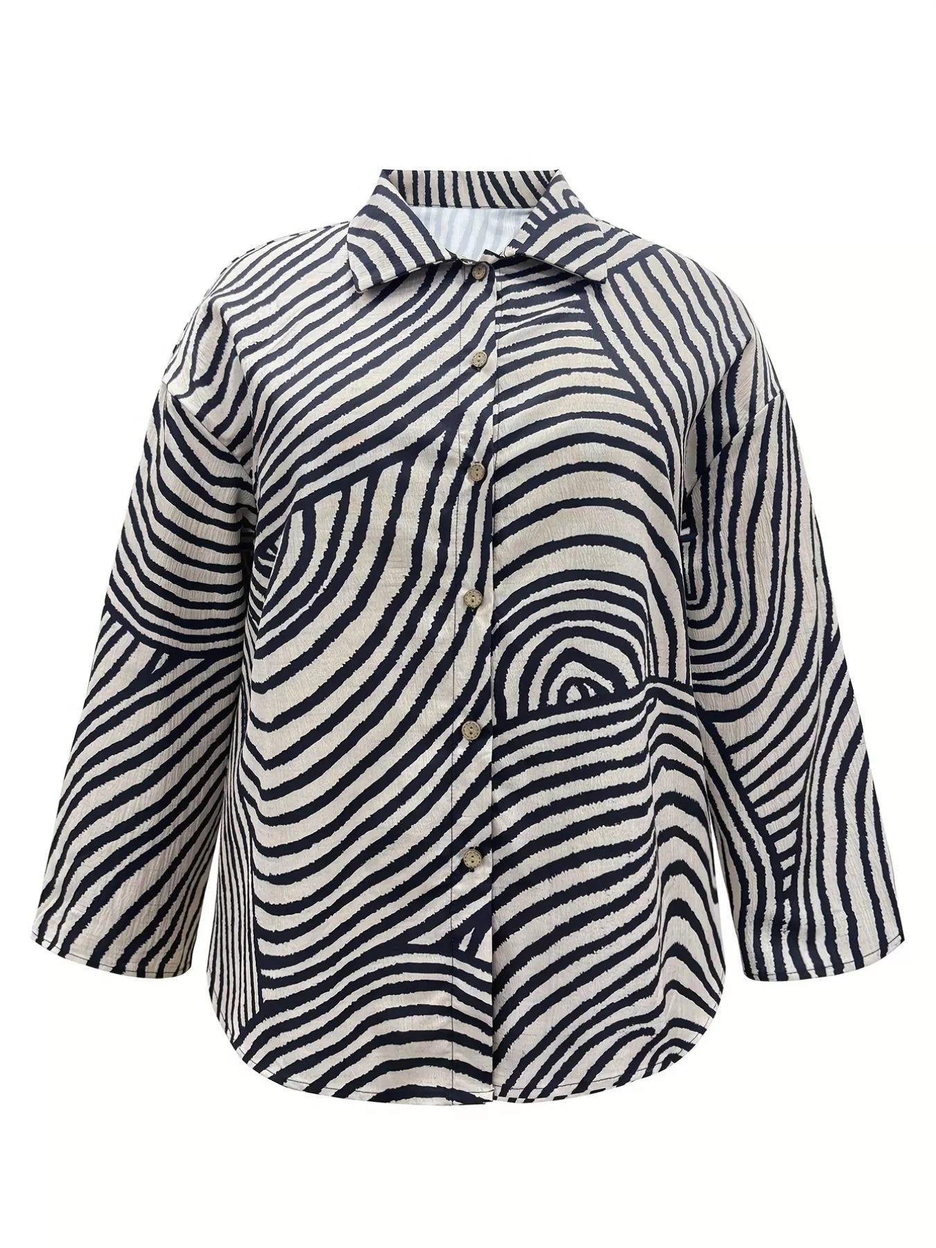 Plus Size Abstract Zebra Print Button - Down Shirt - Rochelle's House LLC