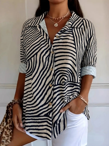 Plus Size Abstract Zebra Print Button - Down Shirt - Rochelle's House LLC