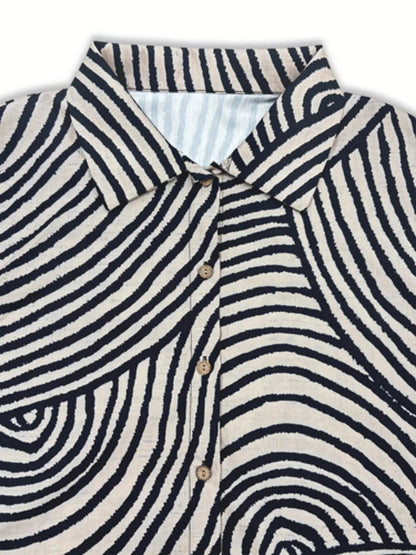 Plus Size Abstract Zebra Print Button - Down Shirt - Rochelle's House LLC
