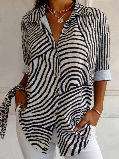 Plus Size Abstract Zebra Print Button - Down Shirt - Rochelle's House LLC