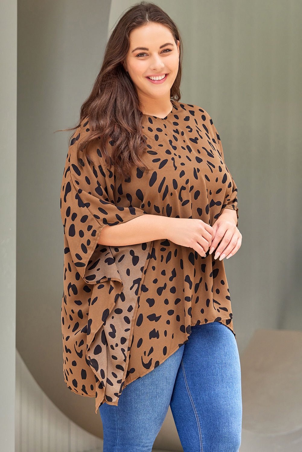 Plus Size Animal Print Handkerchief Hem Blouse - Rochelle's House LLC