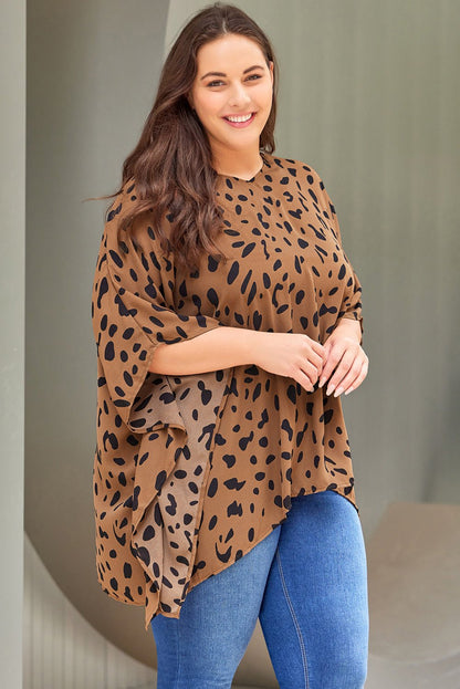 Plus Size Animal Print Handkerchief Hem Blouse - Rochelle's House LLC