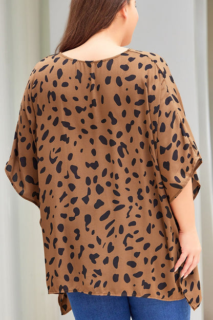 Plus Size Animal Print Handkerchief Hem Blouse - Rochelle's House LLC