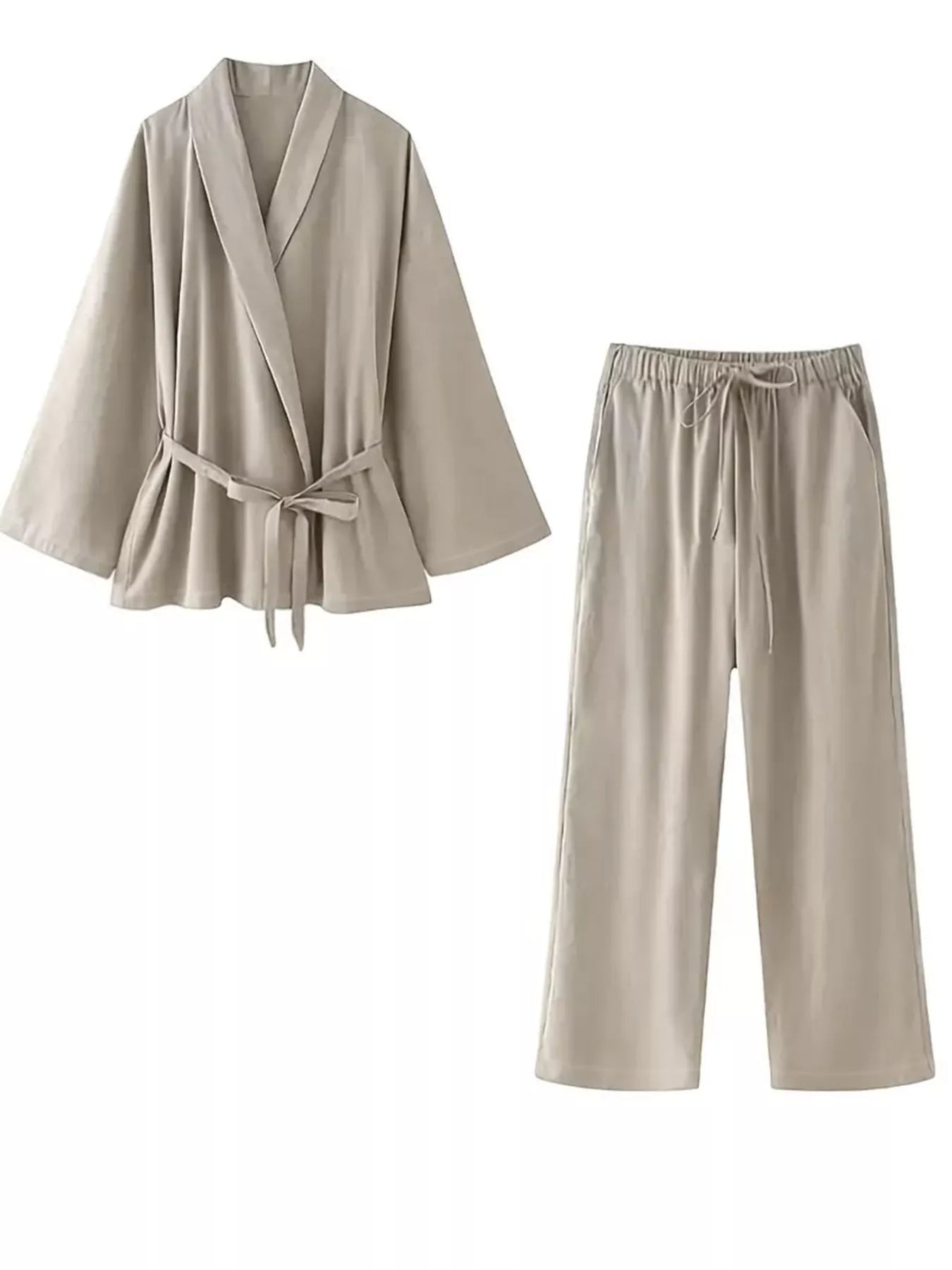 Plus Size Belt Long Sleeve Blazer and Pants Set - Rochelle's House LLC