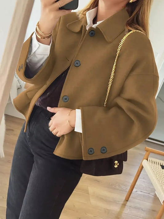 Plus Size Button - Down Cropped Outerwear - Rochelle's House LLC